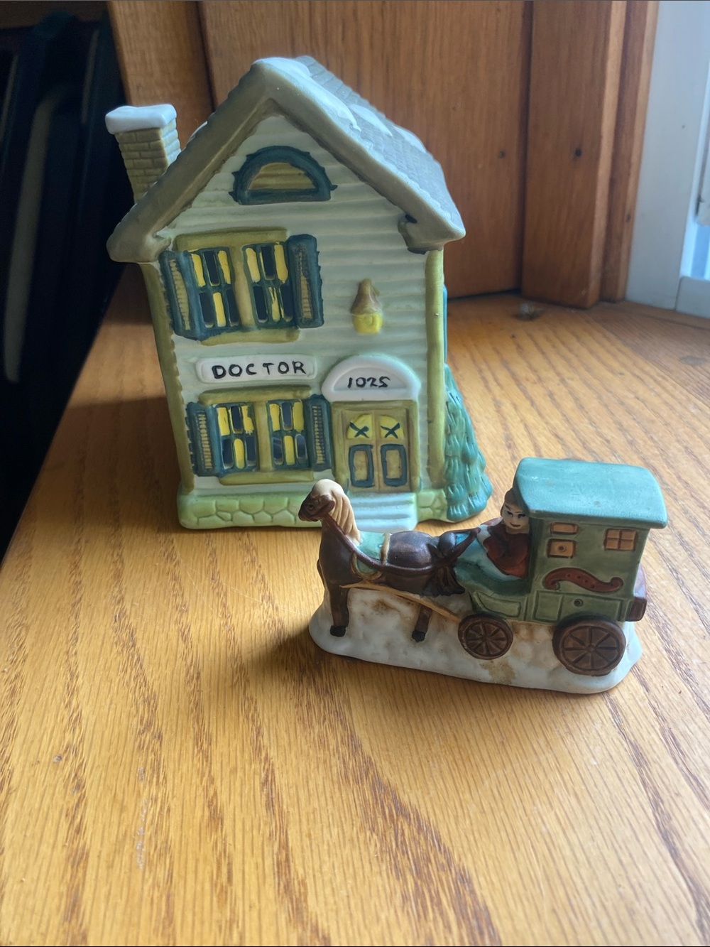 Doctor House Ceramic Decorative Accent in Green and Cream